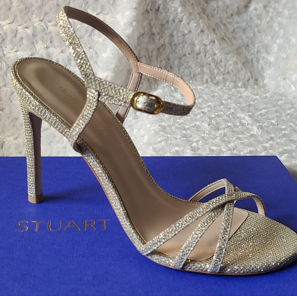 STUART Weitzman Gold Metallic Dress Heels - Picture 6 of 6
